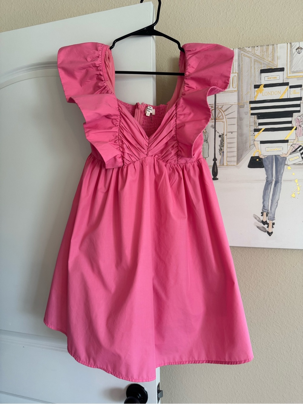 entro Bright Pink Ruffle Sleeve Mini Dress